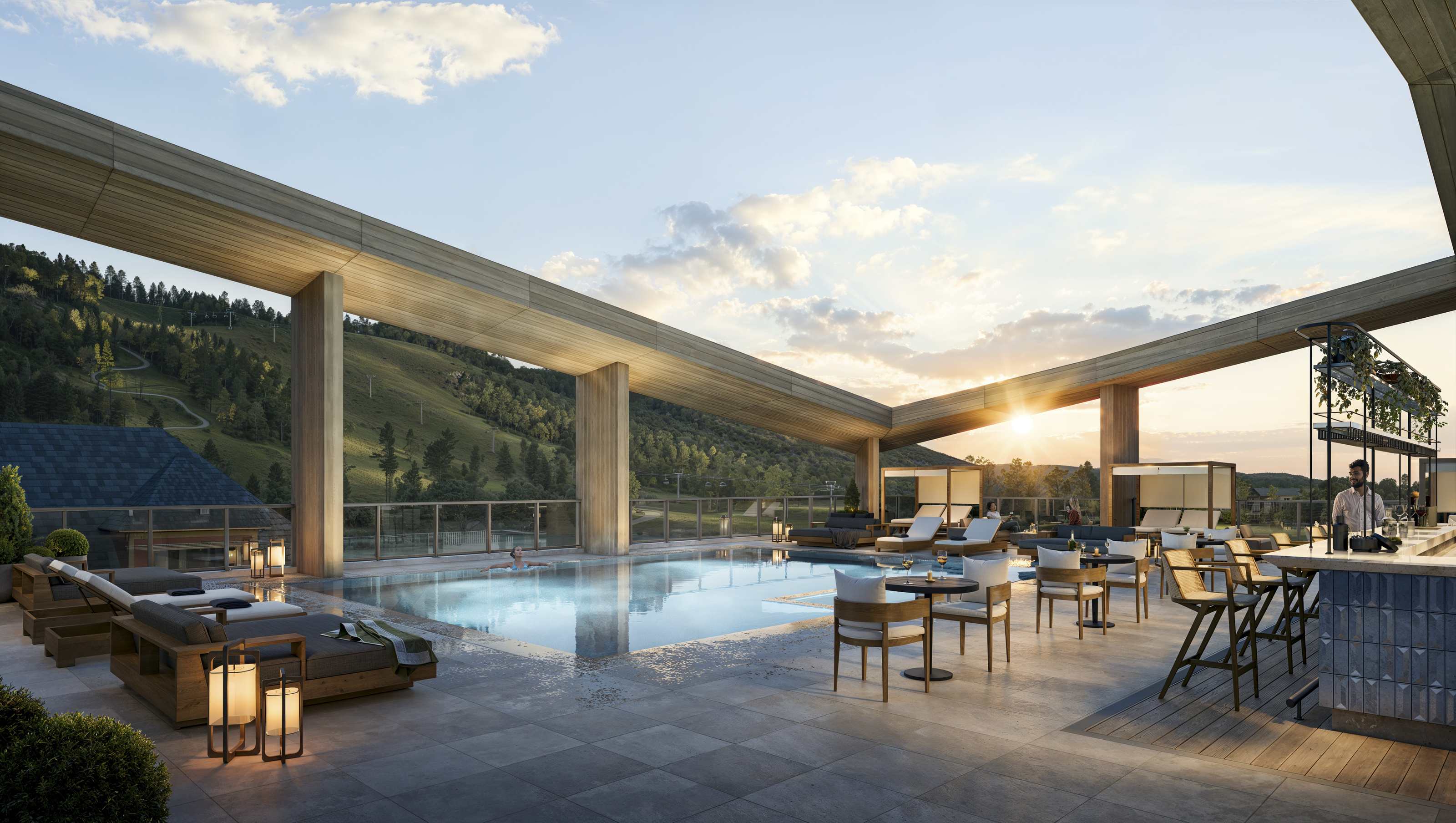 Pool terrace at sunset