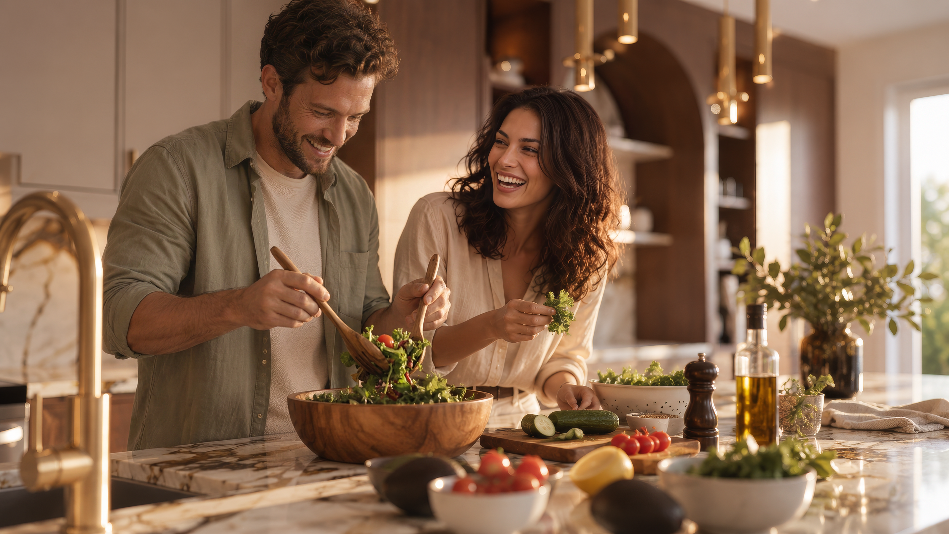 Everstone kitchen scene: Preparing the salad