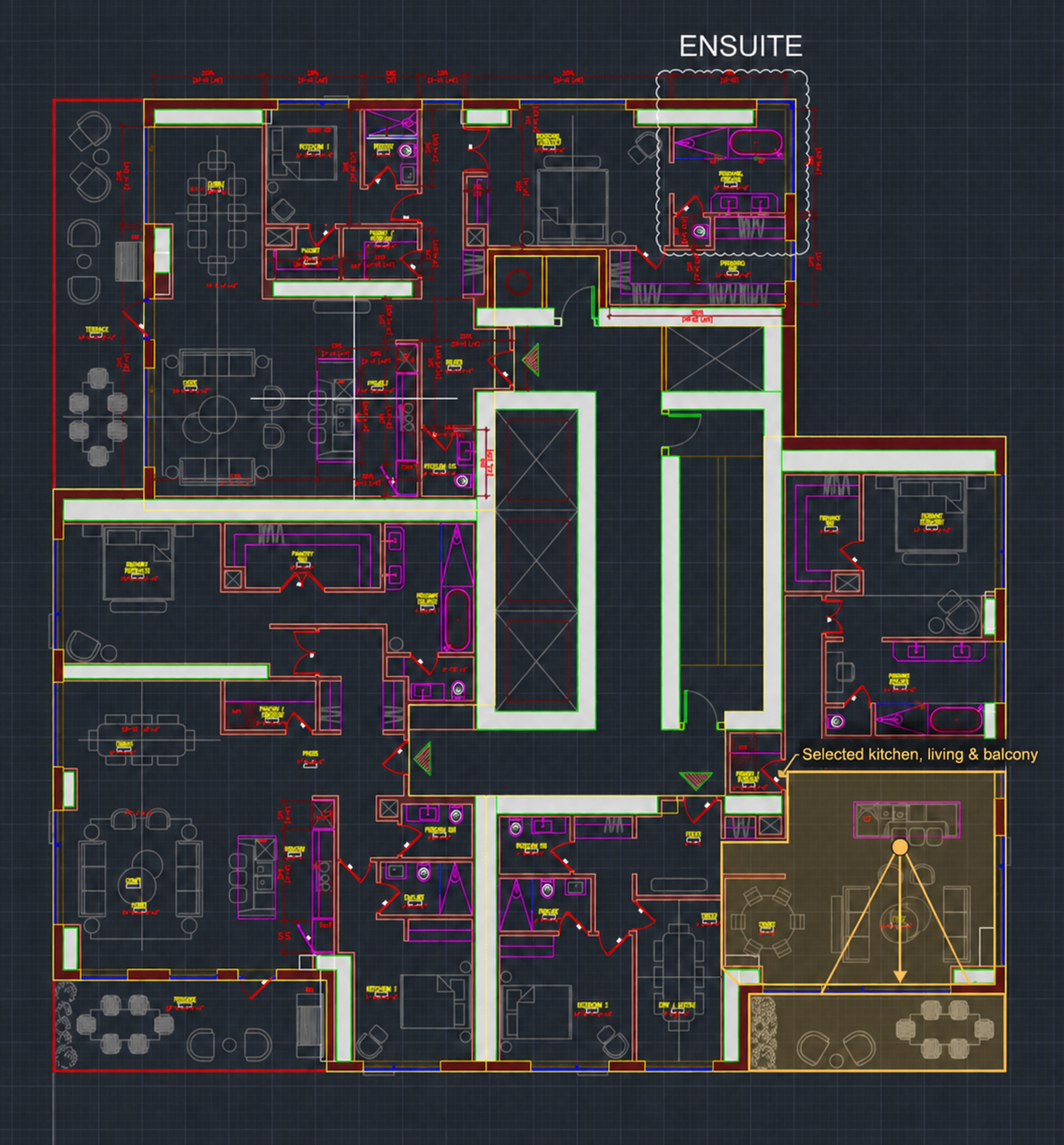 Client floor plan marking original and new locations